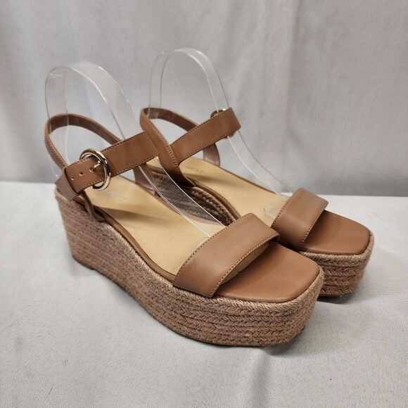Nine West Noan 3 Wedge Sandals Women's 8.5M Taupe Buckled Ankle Strap Open Toe - Picture 1 of 8